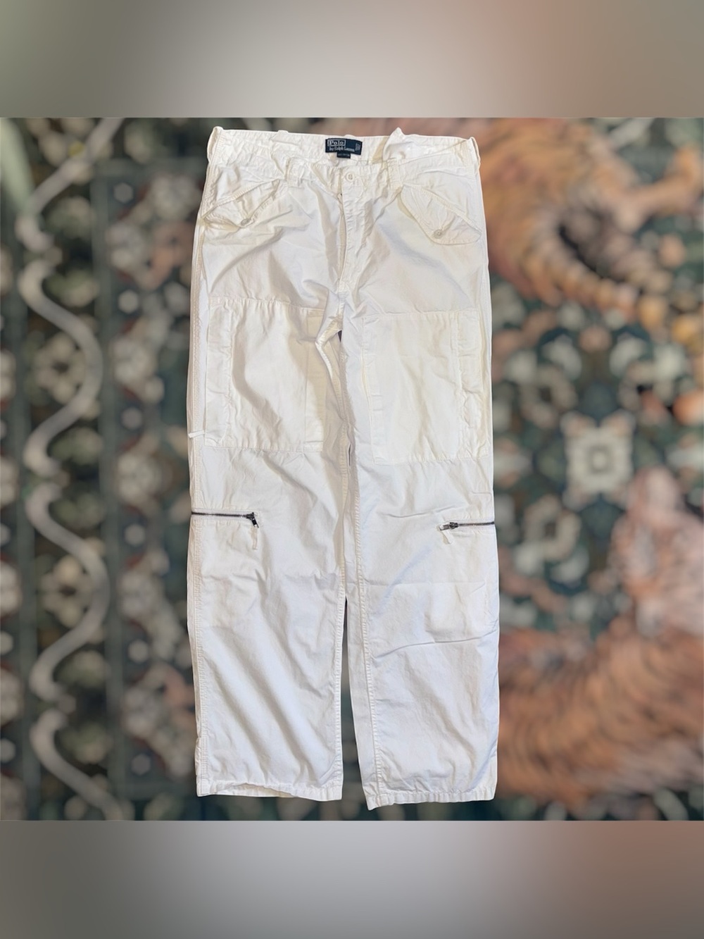 Vintage Polo Ralph Lauren Paratrooper Military Cargo Double Knee Pants White